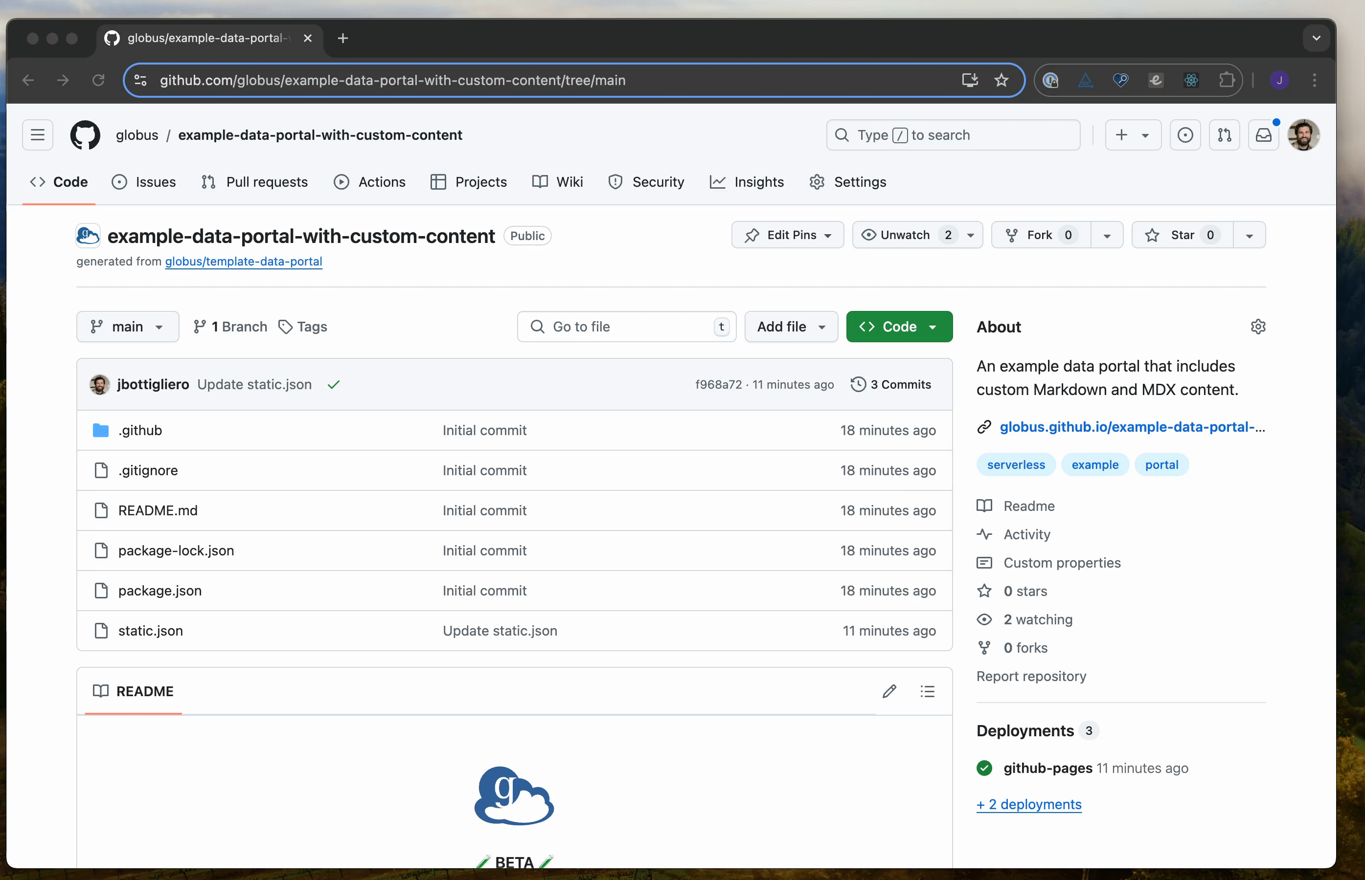 An animated graphic showing the steps to create this page from the GitHub repository.